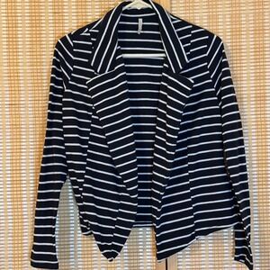 Olivia Moon Black White Striped Knit Open Front Cardigan Medium Office Chic
